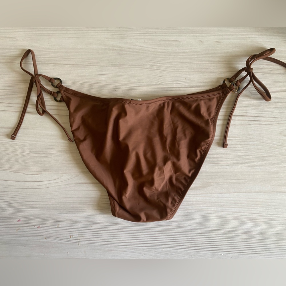 J. Crew NWT Women’s ORing Curved Waist Cheeky String Bikini Bottom Size 2X Brown - Picture 3 of 9